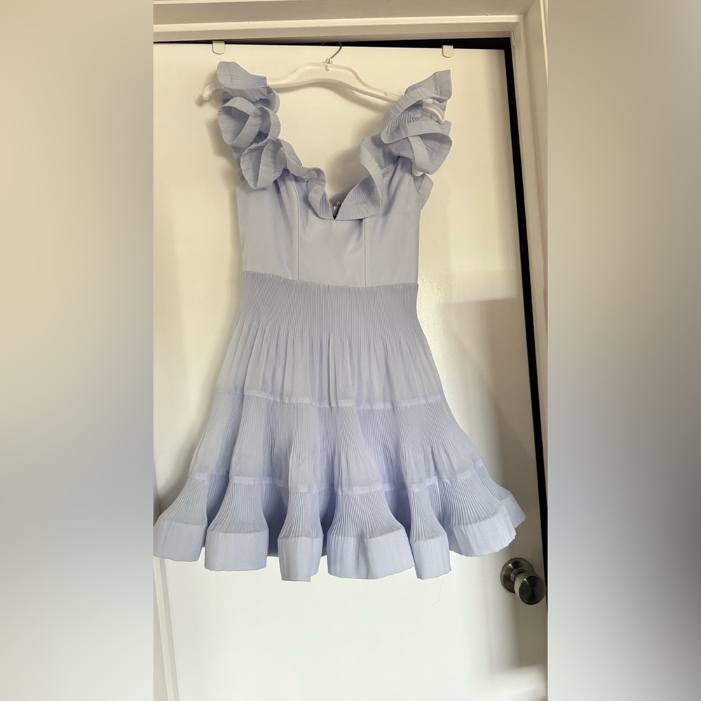 Zimmermann Pleated Frill Tiered Mini Dress Ruffle in Light Blue Size 0P - Picture 6 of 9